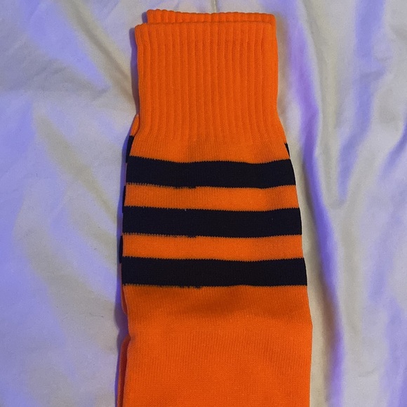 Brand New Orange Knee High Soccer/Football/Baseball Socks with 3 Black Stripes - Picture 2 of 5